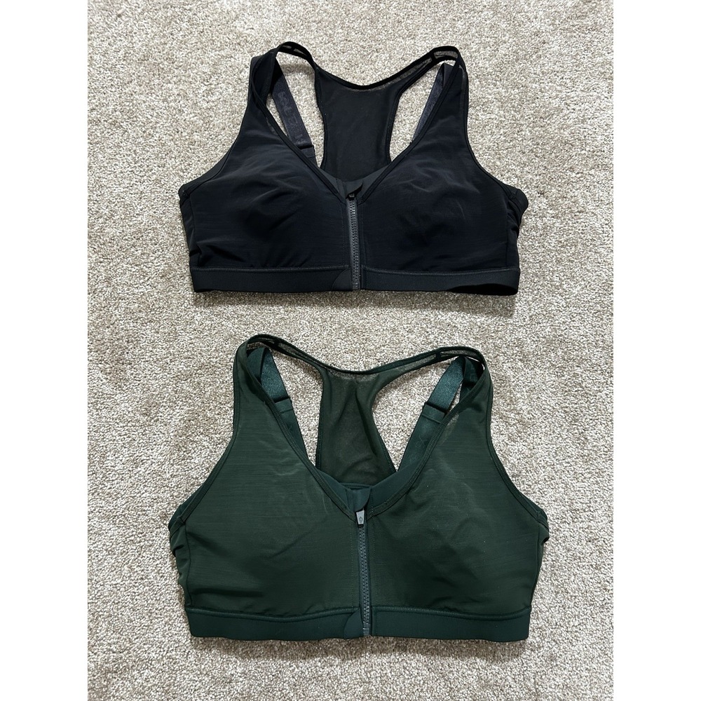POPFLEX Zip Superbra L Set of 2 High Impact Sports Bra Front Zip Blk Pine